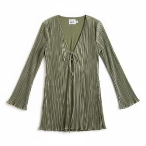 Hello Molly Olive Pleated Tie Front Mini Dress M Boho Party Date Night